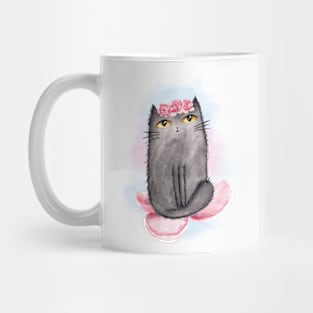 Watercolor cute cat and beautiful peonies. Mug